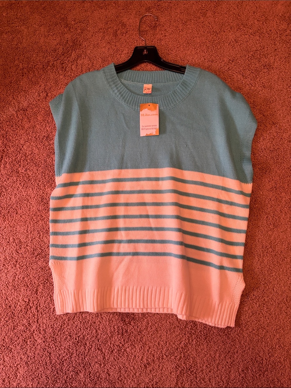 Blue & Cream Striped Sleeveless Crewneck Sweater - 7th Ray